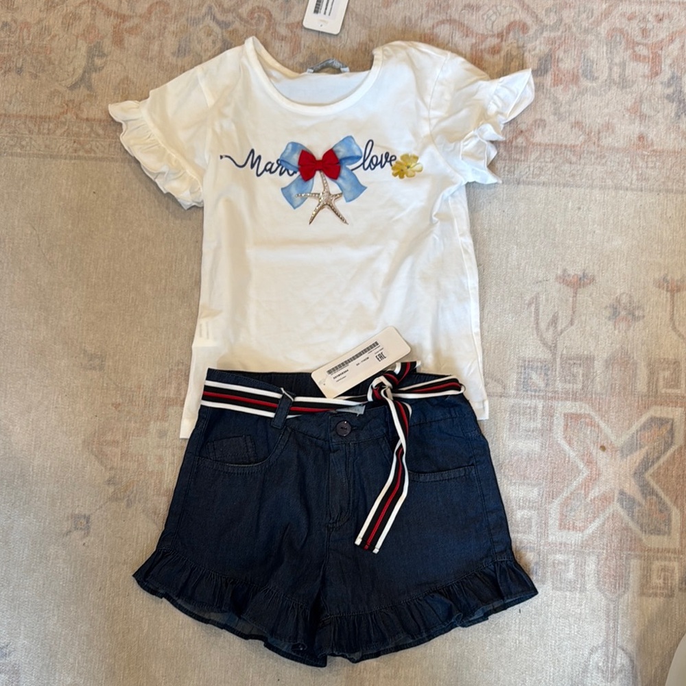 White T-Shirt with Denim Shorts Set